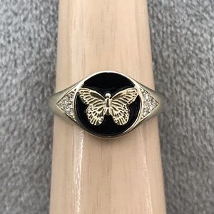 Gold butterfly signet ring